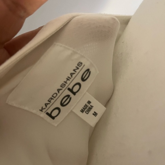 [M]Kardashians Bebe Stretchy Jersey Asymmetrical White Dress waist cutout - Picture 7 of 8